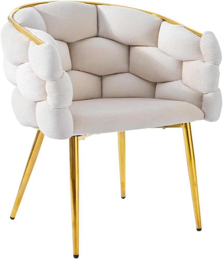 Merax Luxus-Samtstühle 1 Stuhl (Wohnzimmer Stühle, Esszimmerstühle, Make-up Stühle, moderne Mode Stil Stühle), Beine aus vergoldetem Eisen, beige Bild 1