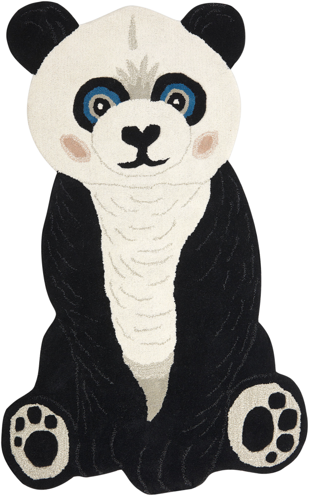 Kinderteppich Wolle schwarz weiß 100 x 160 cm Pandamotiv JINGJING Bild 1