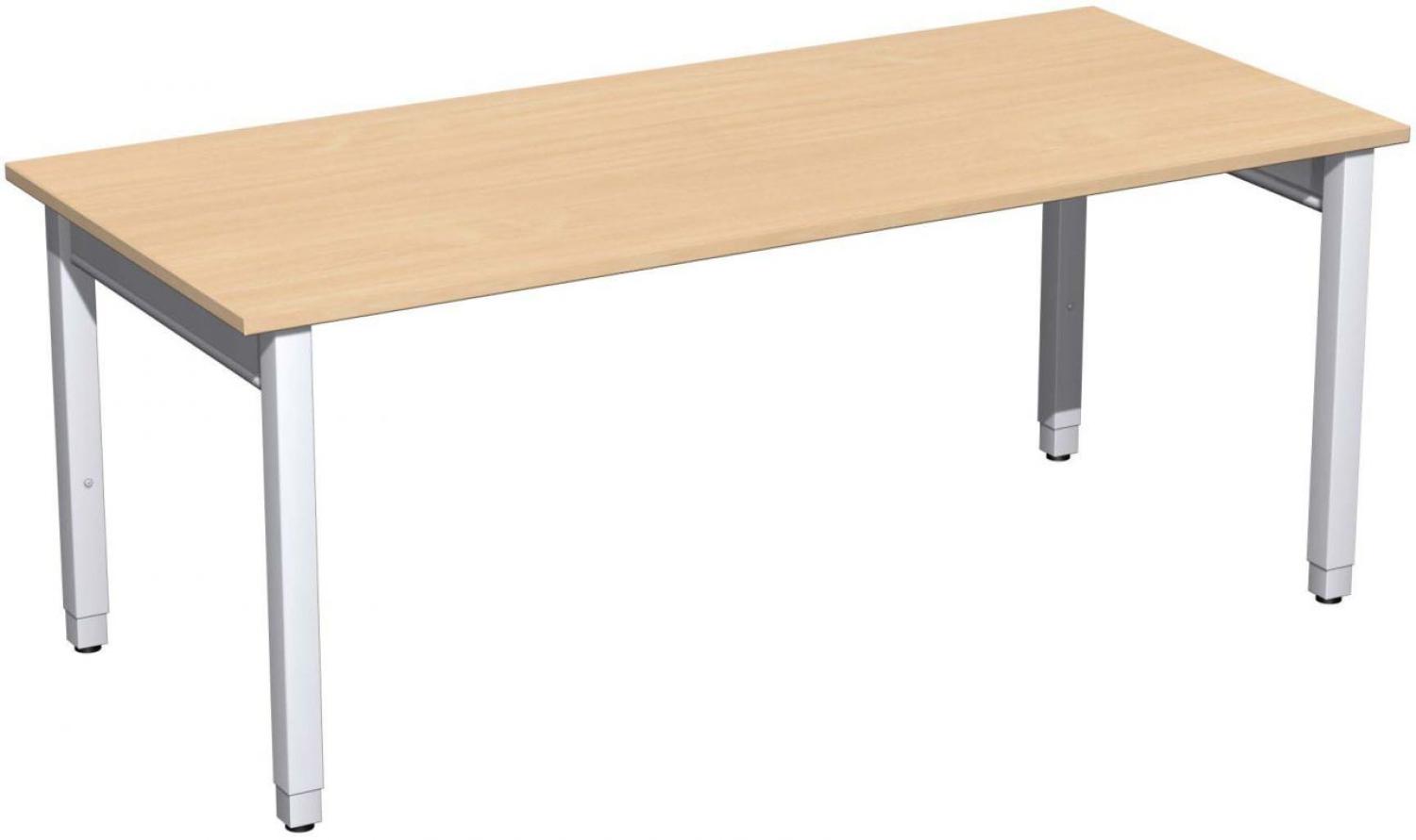 Schreibtisch '4 Fuß Pro Quadrat' höhenverstellbar, 180x80x68-86cm, Buche / Silber Bild 1