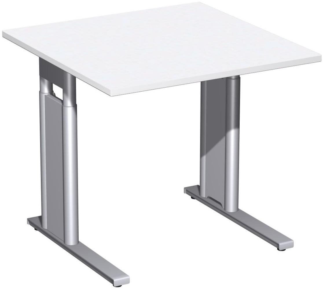 Schreibtisch 'C Fuß Pro' höhenverstellbar, 80x80cm, Weiß / Silber Bild 1