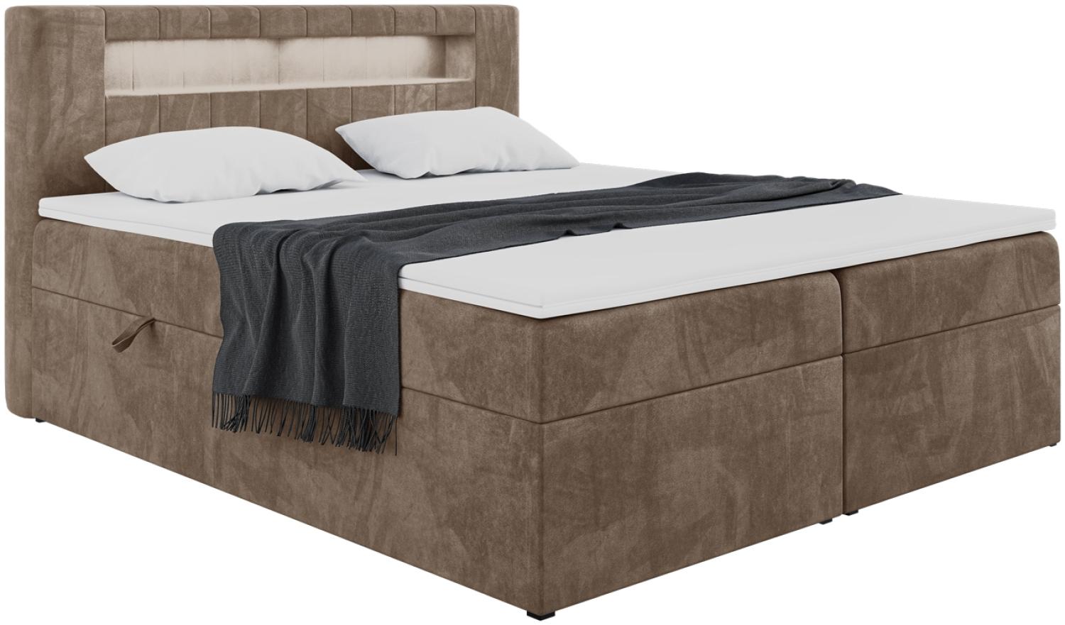 MEBLINI Boxspringbett ASPIN 180x200 cm mit Bettkasten und LED - H3/Braun Samt Polsterbett - Doppelbett mit Topper & Taschenfederkern-Matratze Bild 1