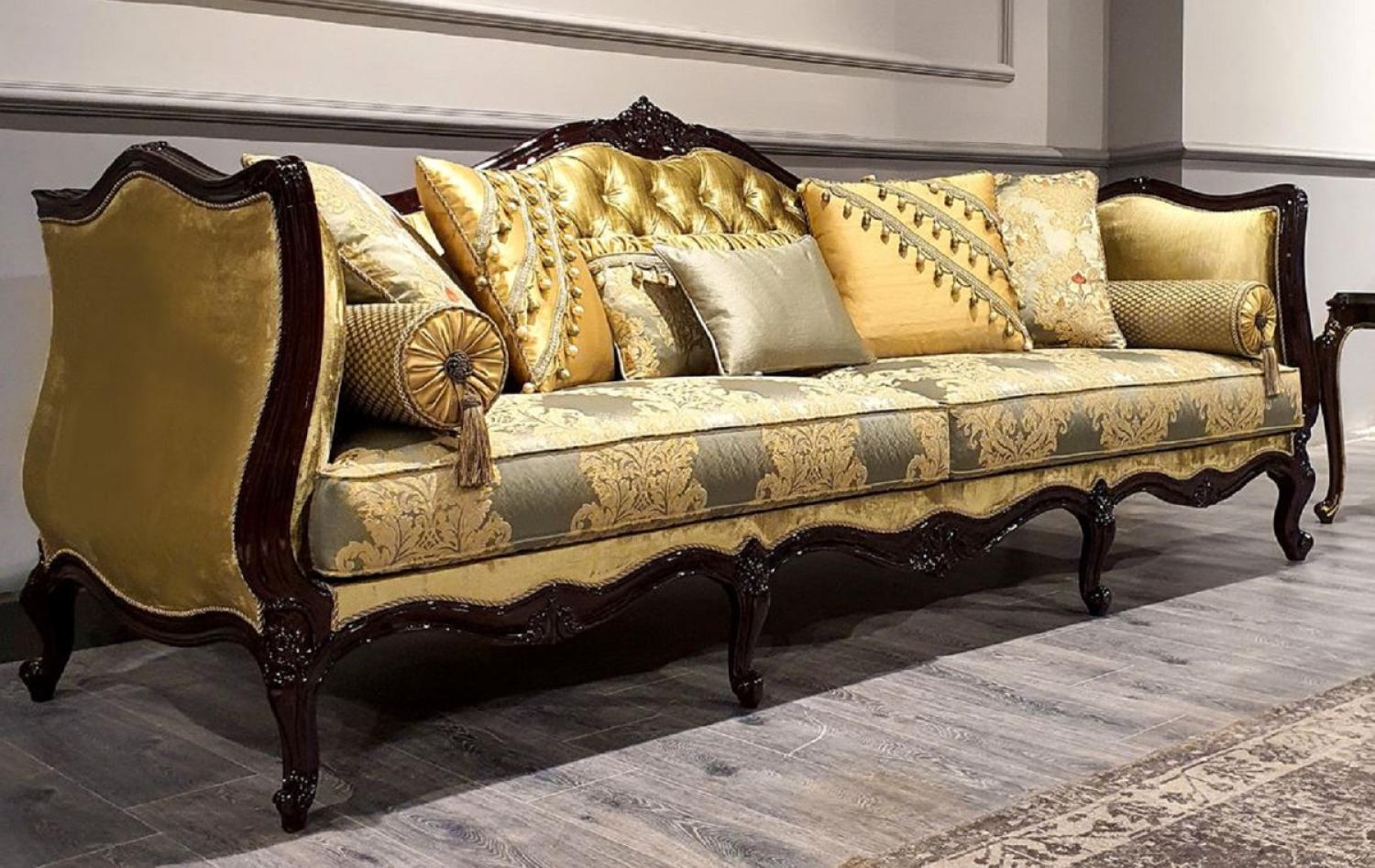 Casa Padrino Luxus Barock Sofa Gold / Silber / Schwarz - Prunkvolles Wohnzimmer Sofa mit elegantem Muster - Barock Möbel Bild 1