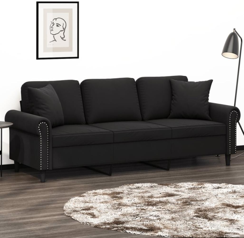 vidaXL 3-Sitzer-Sofa mit Zierkissen Schwarz 180 cm Samt Bild 1