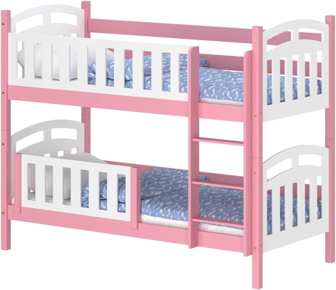 WNM Group Kinderbett mit Rausfallschutz Suzie - aus Massivholz - Hochbett für Mädchen und Jungen - Absturzsicherung Hochbett - Kinderhochbetten 180x90 cm - Rosa Bild 1