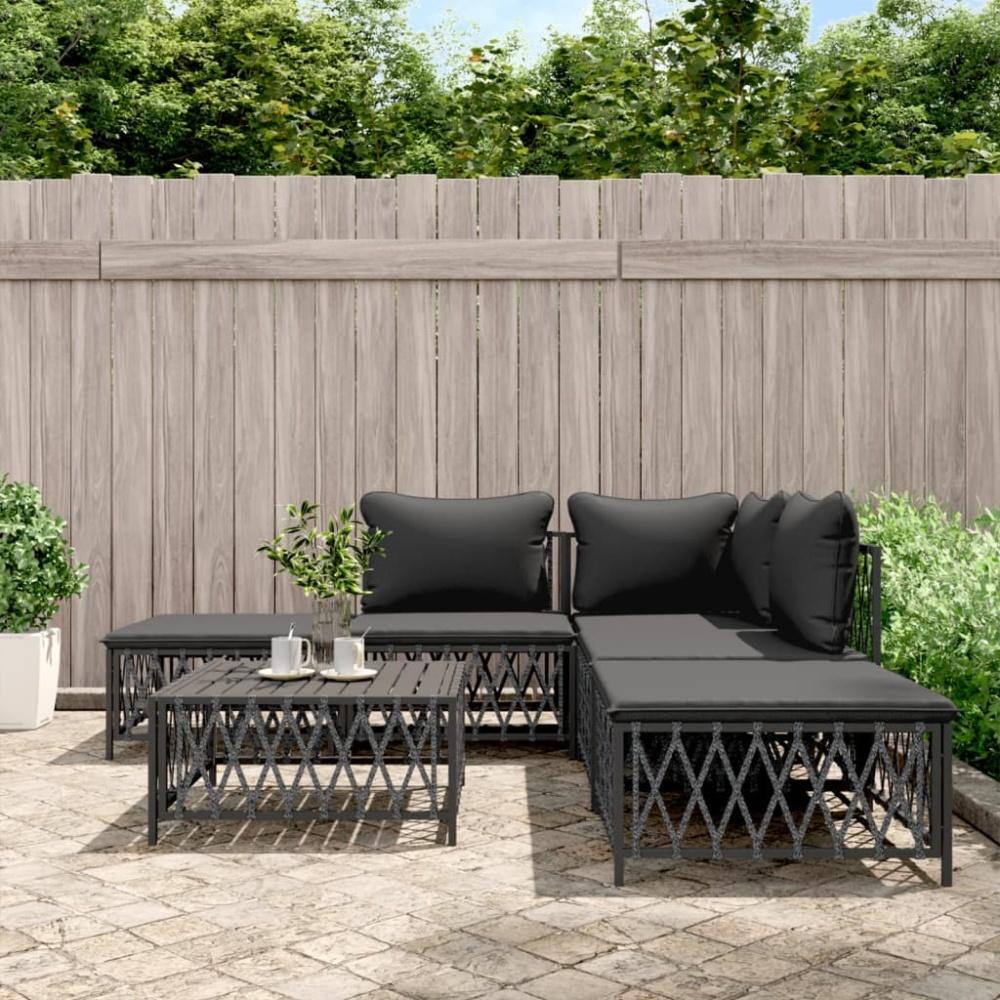 vidaXL 6-tlg. Garten-Lounge-Set mit Kissen Anthrazit Stahl Bild 1