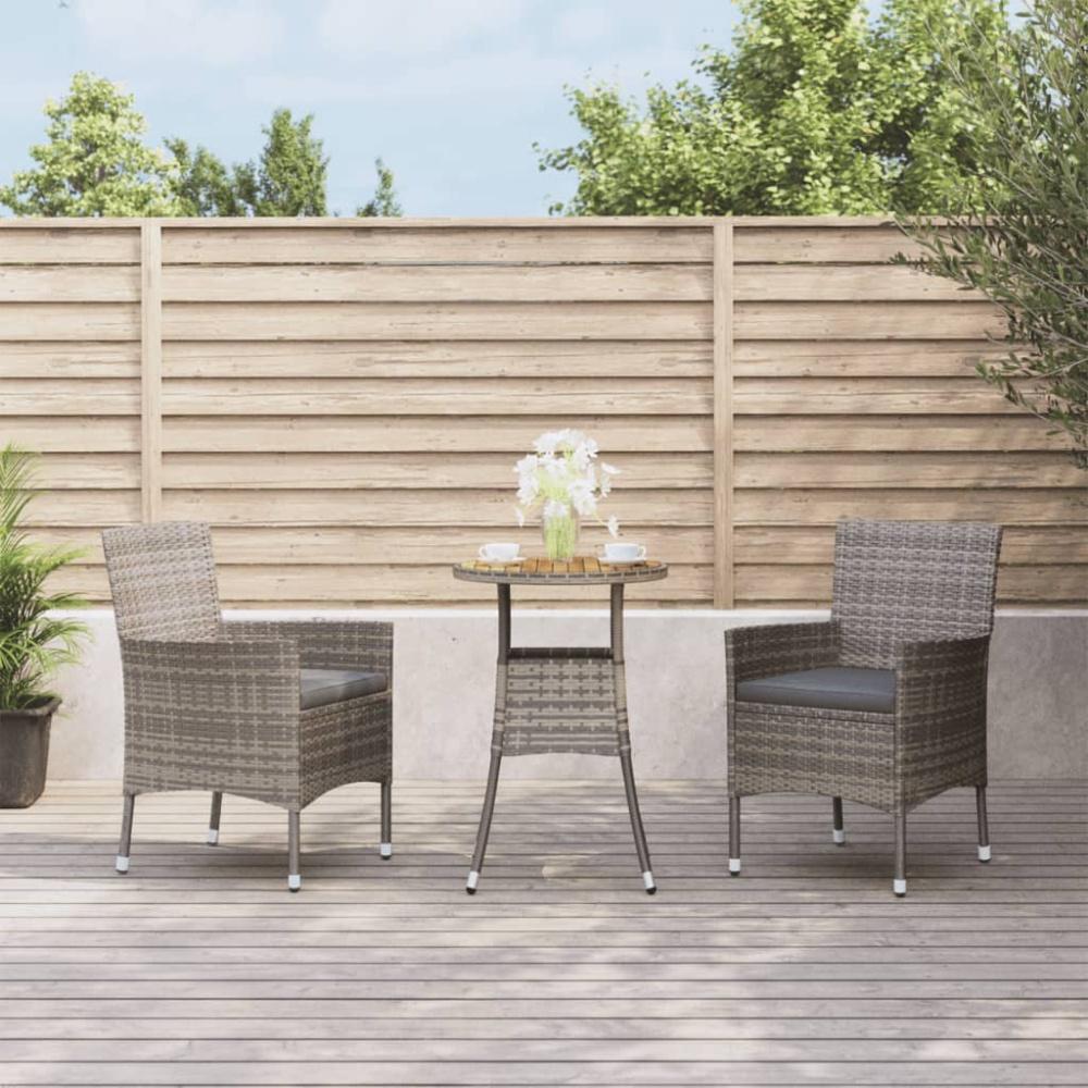 vidaXL 3-tlg. Garten-Bistro-Set mit Kissen Grau Poly Rattan Bild 1