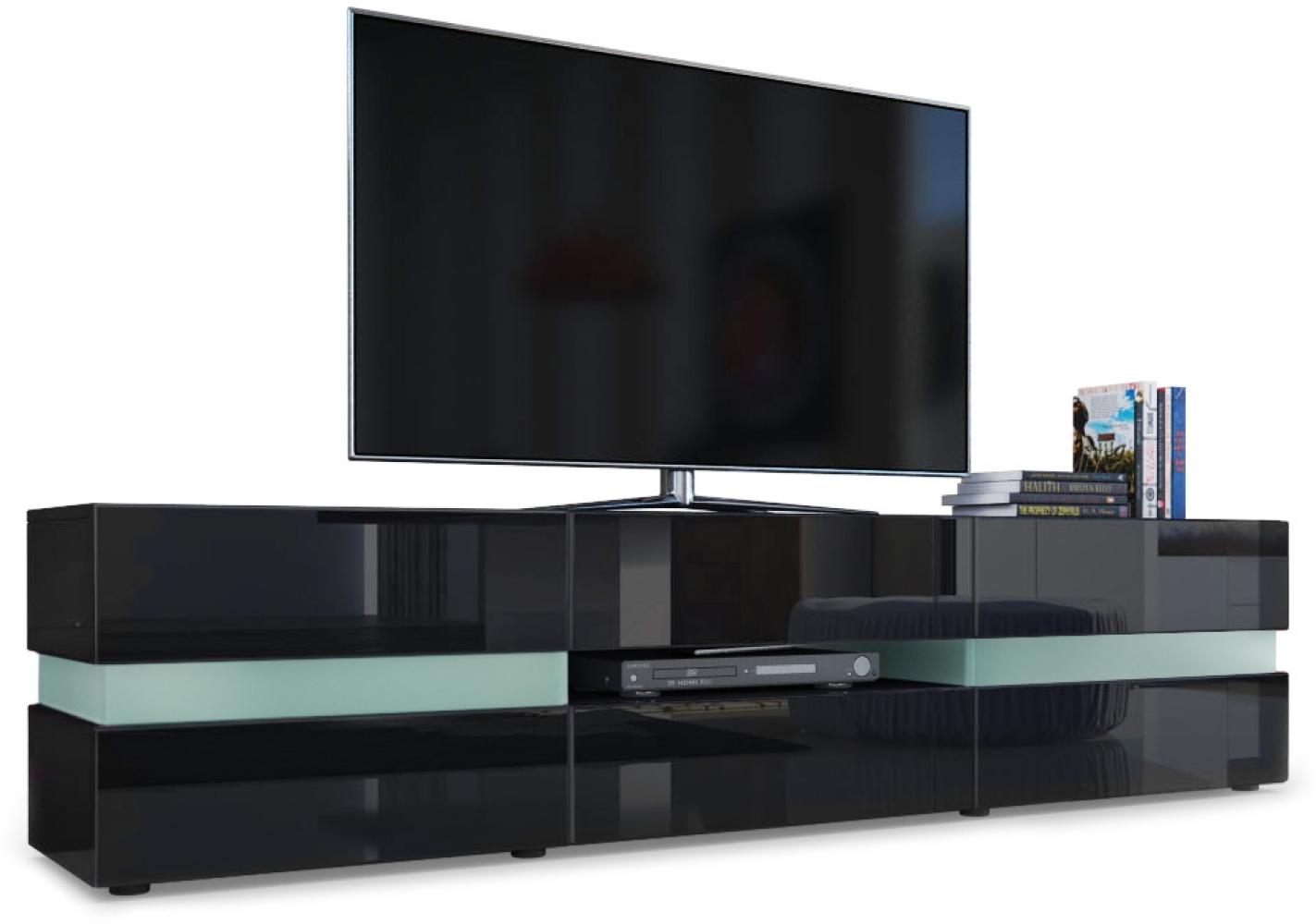 Vladon Lowboard Flow, TV-Kommode mit Ambient Light Verglasung mit 2 Türen, 1 Schublade und 1 Klappe, Schwarz matt/Schwarz Hochglanz (177 x 45 x 39 cm) Bild 1