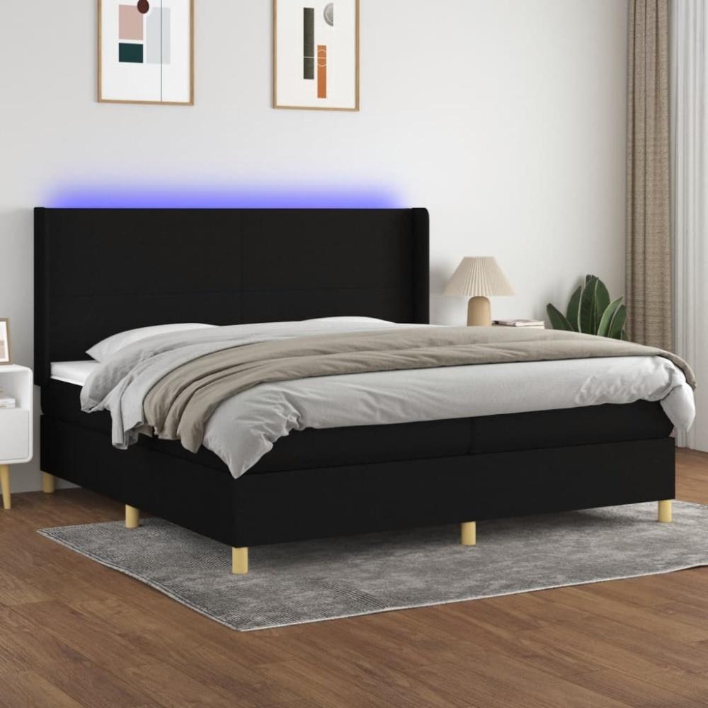 vidaXL Boxspringbett mit Matratze & LED Stoff Schwarz 200 x 200 cm, Härtegrad: H2 [3138743] Bild 1