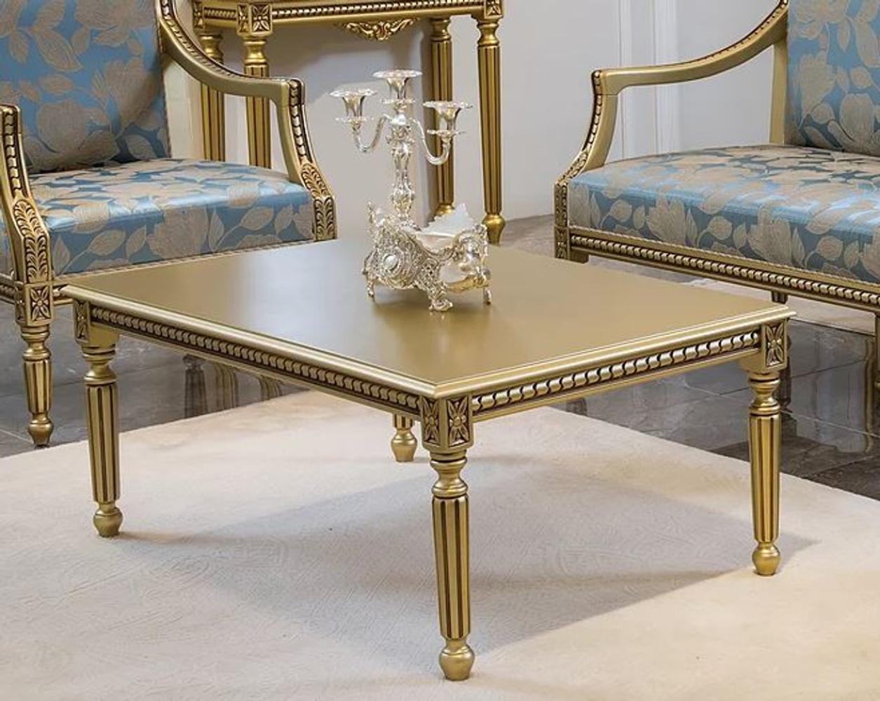 Casa Padrino Luxus Barock Couchtisch Gold 110 x 70 x H. 46 cm - Eleganter Massivholz Wohnzimmertisch im Barockstil - Barock Wohnzimmer Möbel Bild 1