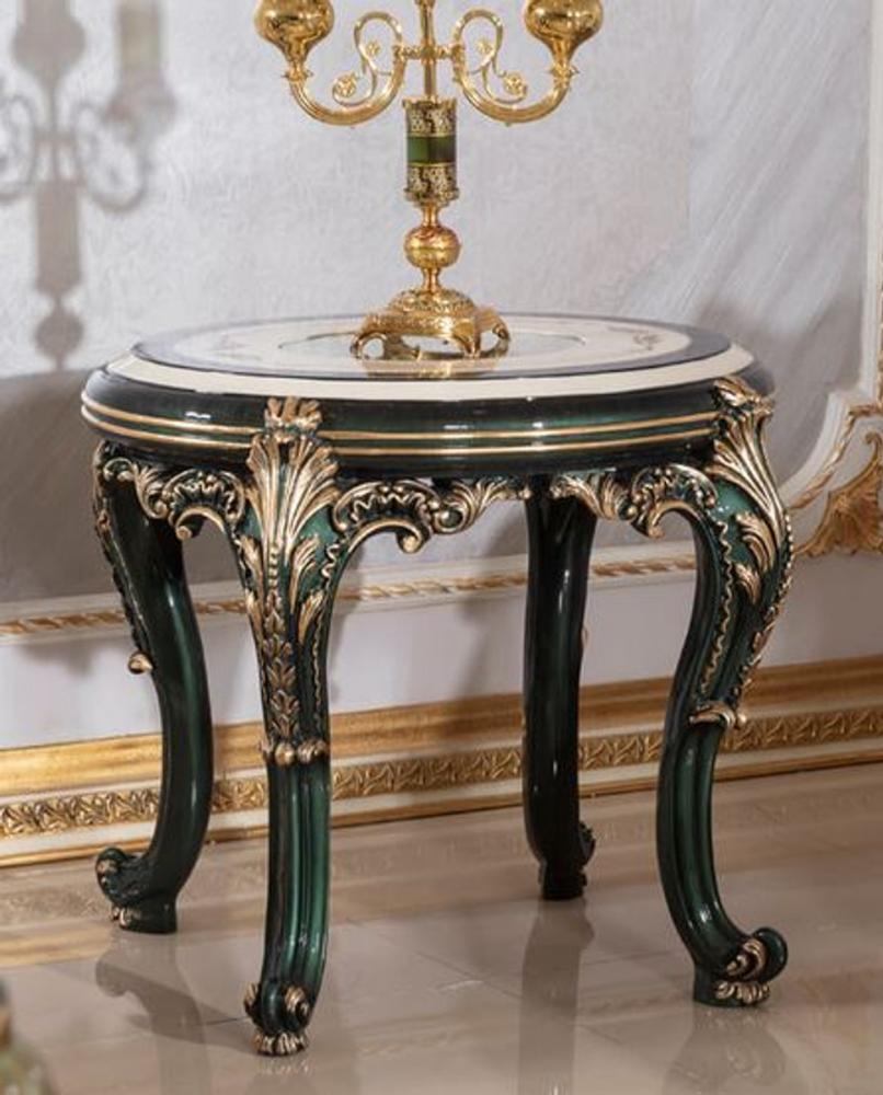 Casa Padrino Luxus Barock Beistelltisch Beige / Weiß / Grün / Gold - Prunkvoller Massivholz Tisch im Barockstil - Barock Wohnzimmer Möbel - Edel & Prunkvoll Bild 1