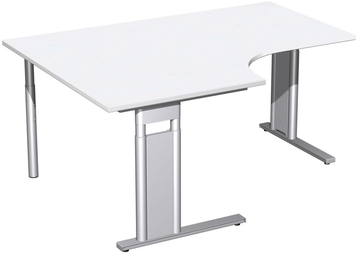 PC-Schreibtisch 'C Fuß Pro' links, höhenverstellbar, 160x120cm, Weiß / Silber Bild 1