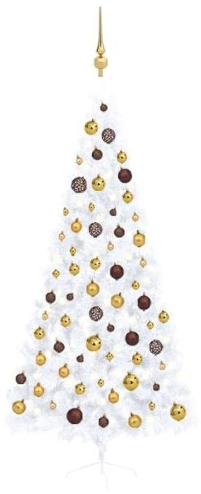 vidaXL Künstlicher Halber Weihnachtsbaum mit LEDs & Kugeln Weiß 210cm Bild 1