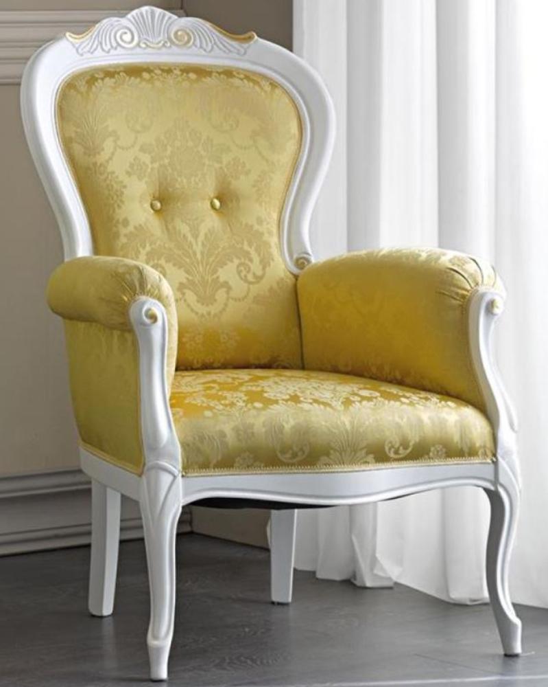 Casa Padrino Luxus Barock Wohnzimmer Sessel mit elegantem Muster Gold / Weiß / Gold 70 x 65 x H. 106 cm - Edle Barock Möbel Bild 1