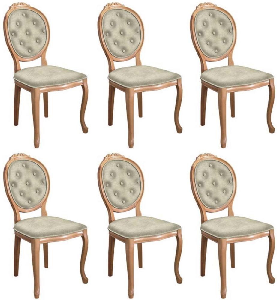 Casa Padrino Barock Esszimmerstuhl Set Grau / Naturfarben - 6 Handgefertigte Küchen Stühle im Barockstil - Barock Esszimmer Möbel Bild 1