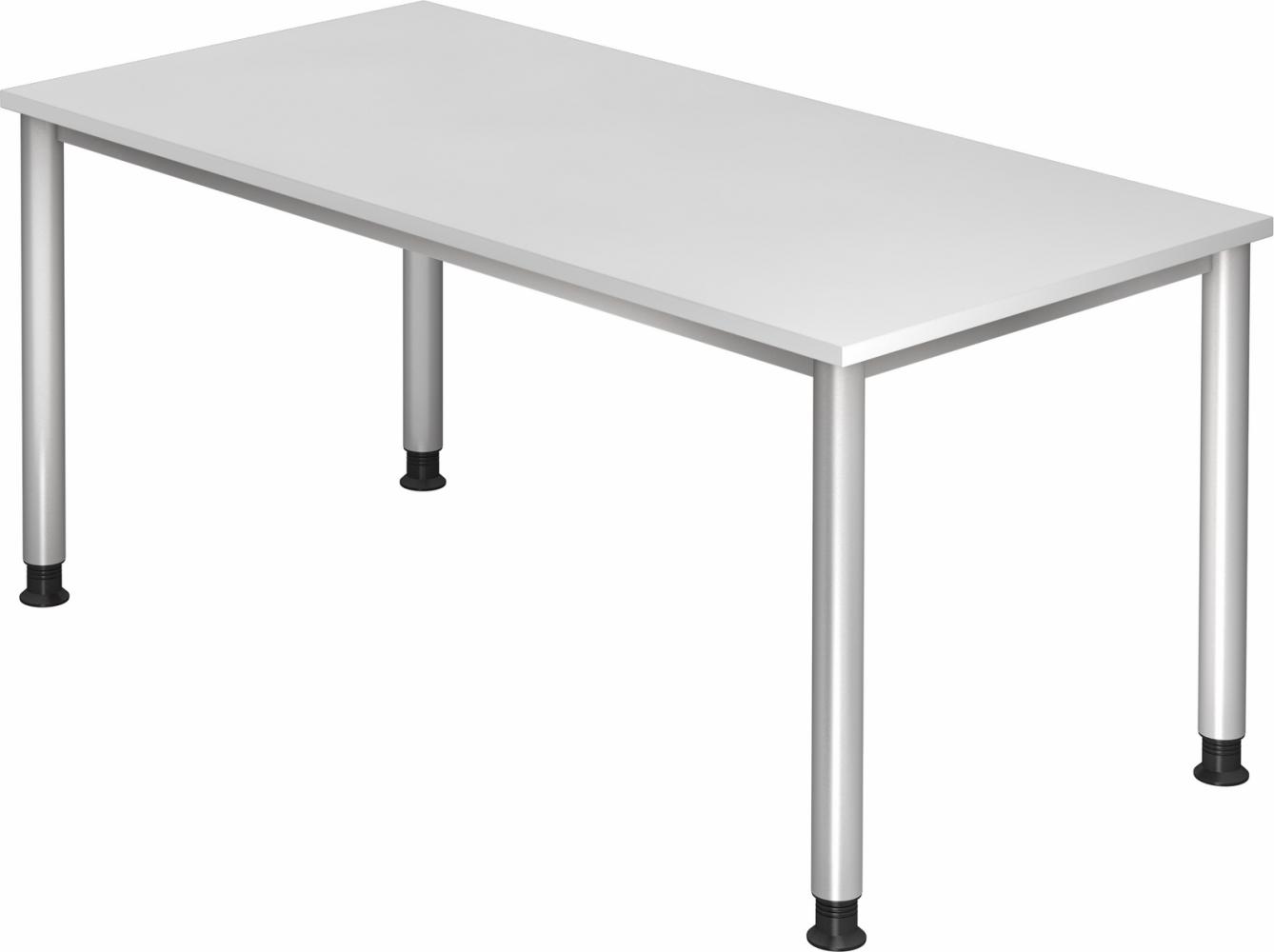 bümö® Schreibtisch H-Serie höhenverstellbar, Tischplatte 160 x 80 cm in weiß, Gestell in silber Bild 1