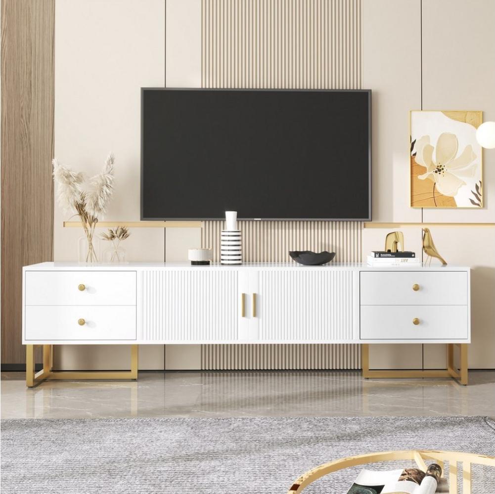 Merax Lowboard mit goldenen Metallsockel, TV-Schrank mit Türen und Schubladen, Fernsehtisch, TV-Ständer, B:175cm Bild 1