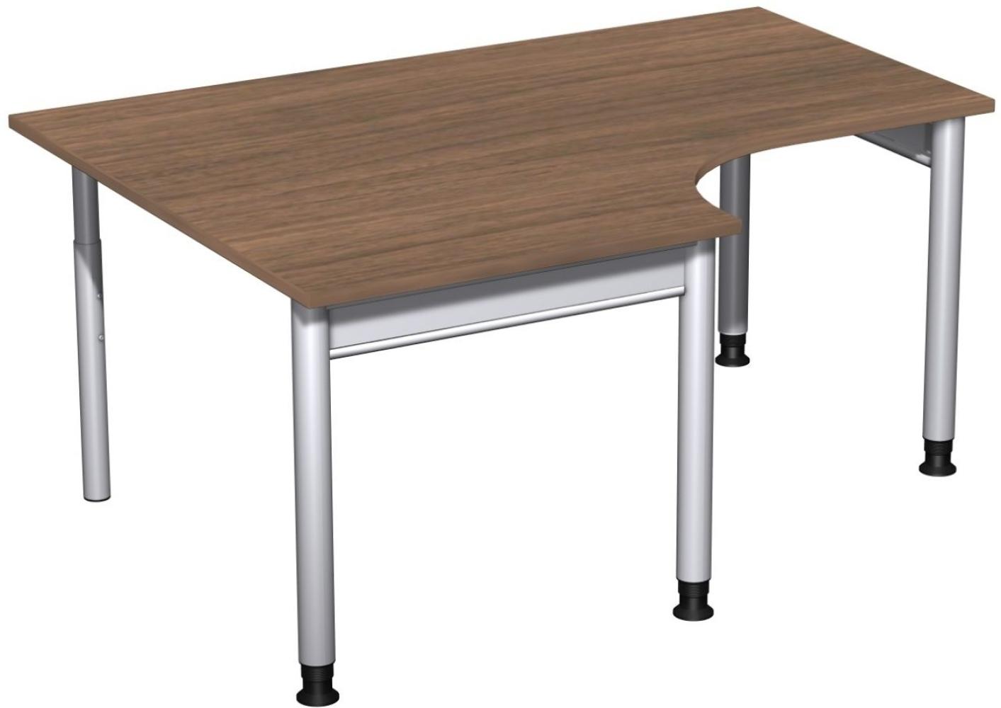 PC-Schreibtisch '4 Fuß Pro' links, höhenverstellbar, 160x120cm, Nussbaum / Silber Bild 1