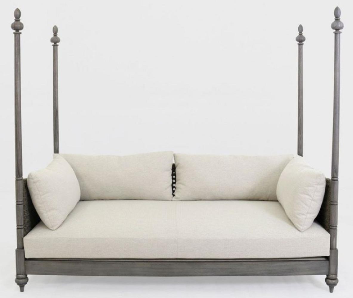 Casa Padrino Luxus Schlafsofa Grau / Cremefarben 219 x 110 x H. 200 cm - Elegantes Massivholz Sofa - Wohnzimmer Möbel - Luxus Qualität Bild 1