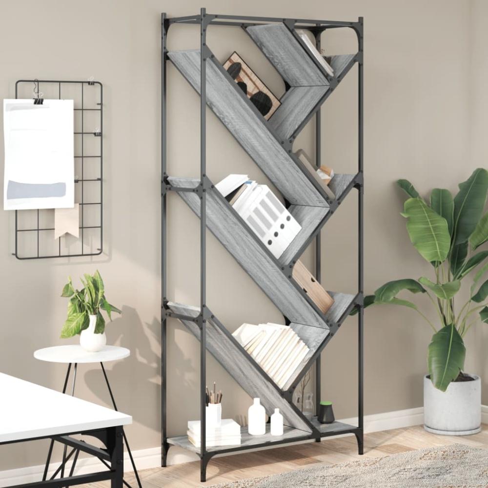 vidaXL Bücherregal Grau Sonoma 79x30x180 cm Holzwerkstoff und Metall Bild 1