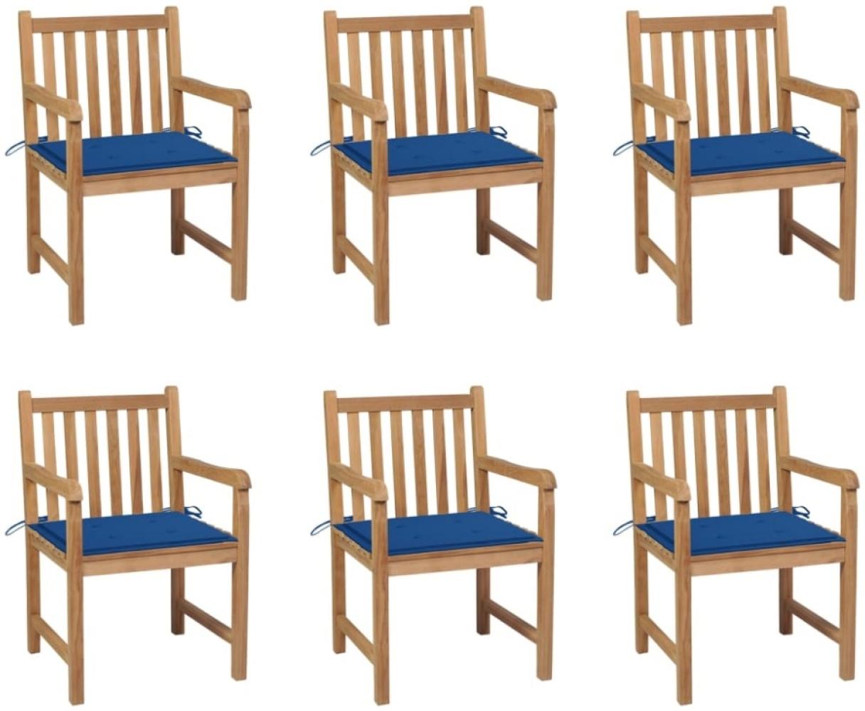 Gartenstühle 6 Stk. mit Königsblauen Kissen Massivholz Teak Bild 1