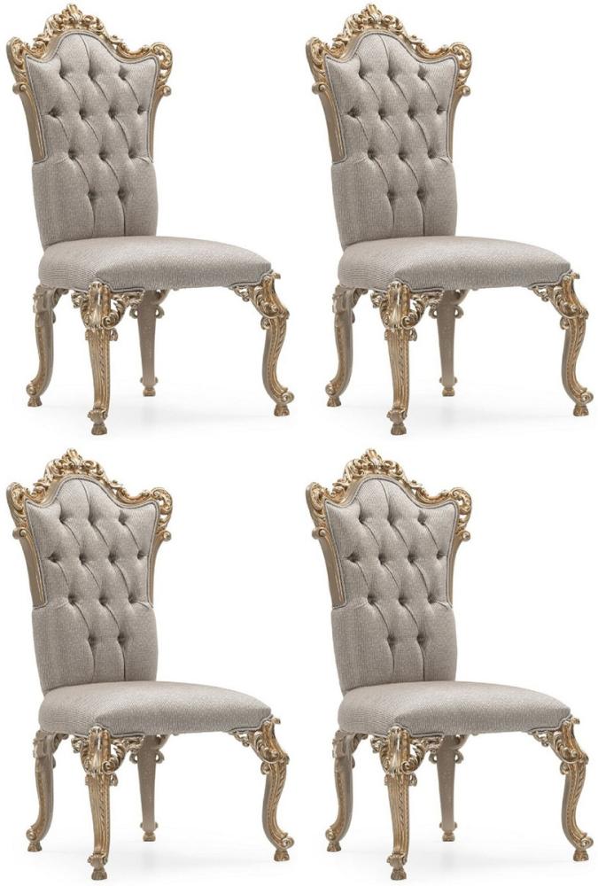 Casa Padrino Luxus Barock Esszimmer Stuhl 4er Set Silber / Grau / Gold - Prunkvolle Barockstil Küchen Stühle - Luxus Esszimmer Möbel im Barockstil - Barock Esszimmer Möbel - Barockstil Möbel Bild 1
