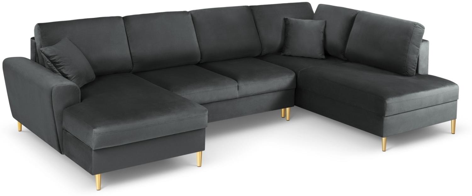 Micadoni 7-Sitzer Samtstoff Panorama Sofa Rechts mit Box und Schlaffunktion Moghan | Bezug Dark Grey | Beinfarbe Gold Me... Bild 1