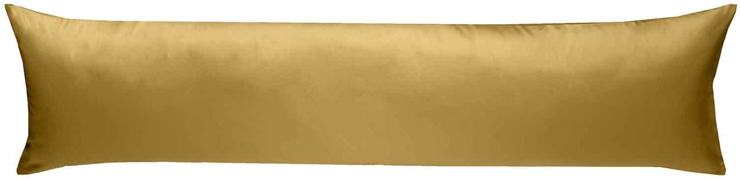 Mako-Satin Baumwollsatin Bettwäsche Uni einfarbig zum Kombinieren (Seitenschläferkissen Bezug 40 x 200 cm, Gold) Bild 1