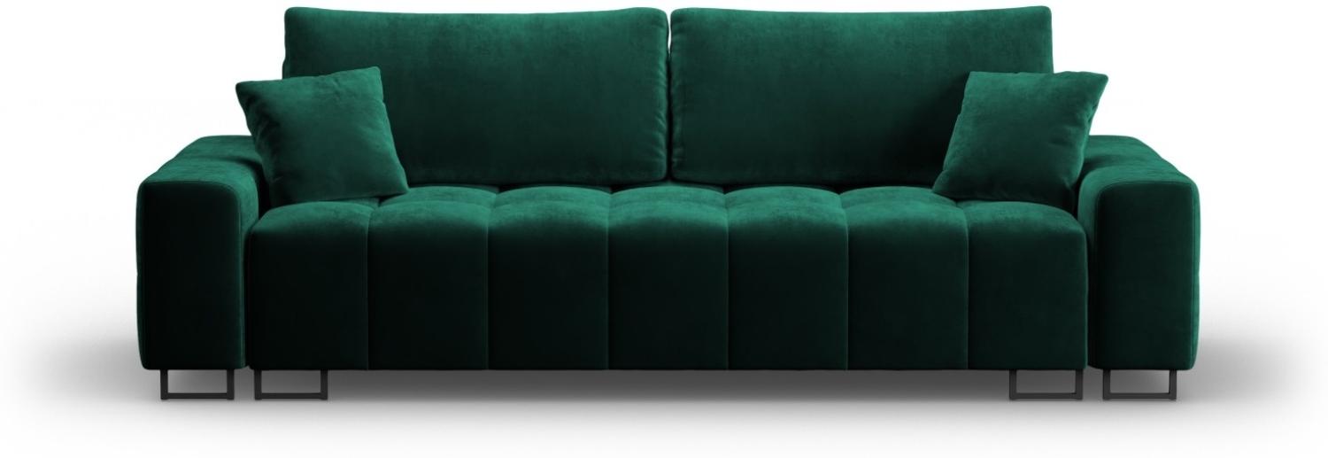 Micadoni 3-Sitzer Samtstoff Sofa mit Bettfunktion und Box Byron | Bezug Bottle Green | Beinfarbe Black Metal Bild 1