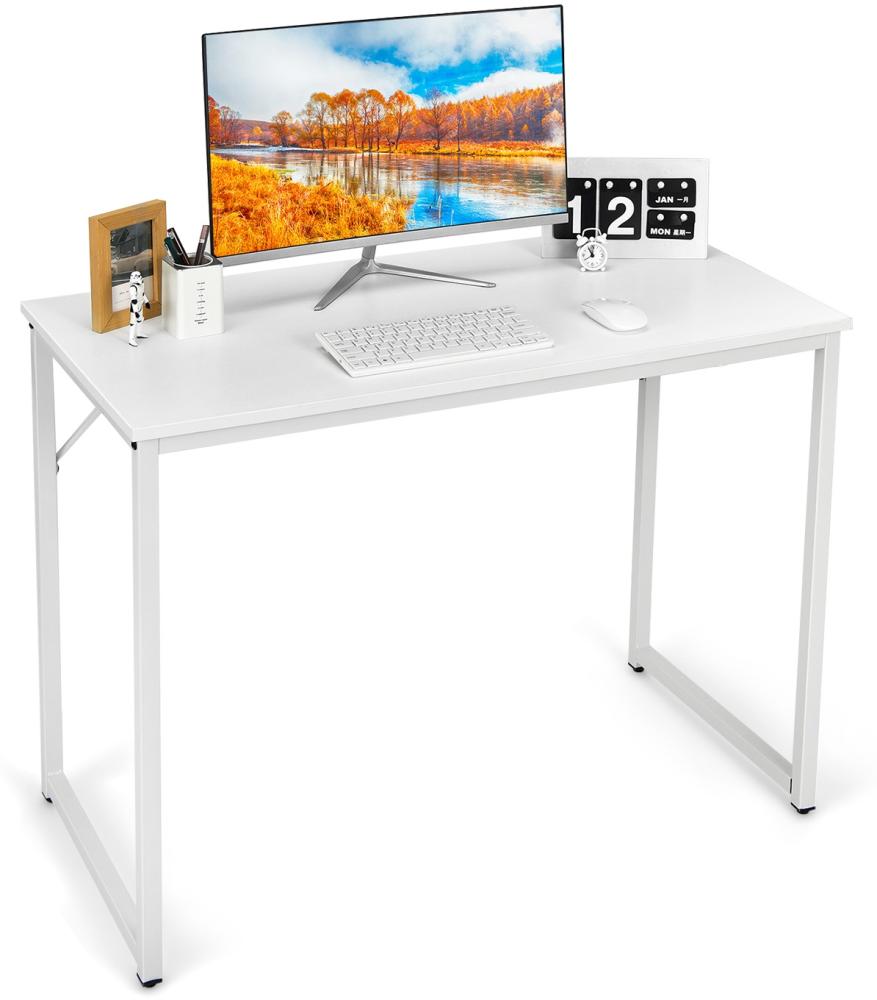 COSTWAY Schreibtisch Computertisch platzsparend 100x50x75cm Laptoptisch mit schwerem Metallrahmen für Büro & Arbeitszimmer modern weiß Bild 1