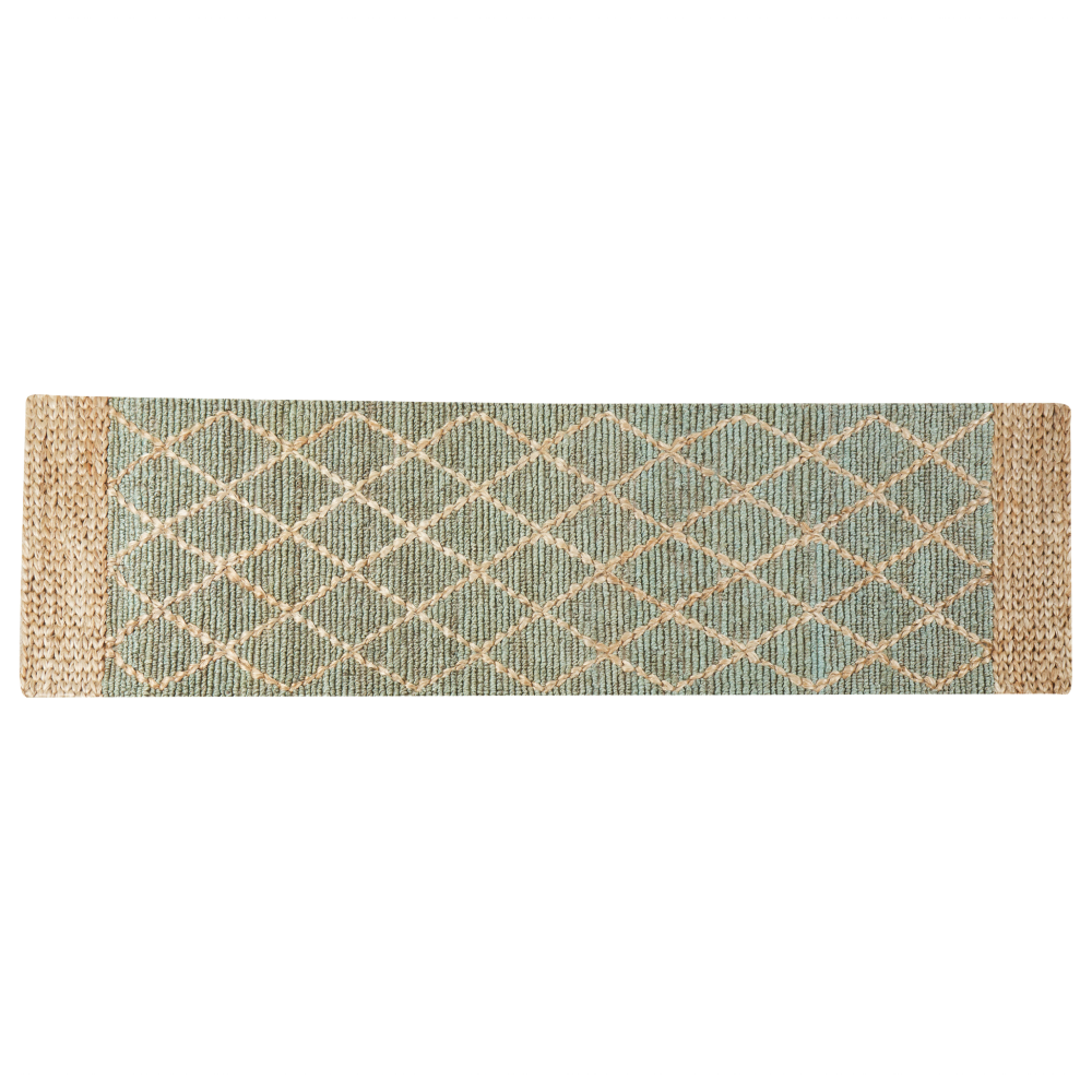 Teppich Jute grün beige 80 x 300 cm geometrisches Muster Kurzflor TELLIKAYA Bild 1