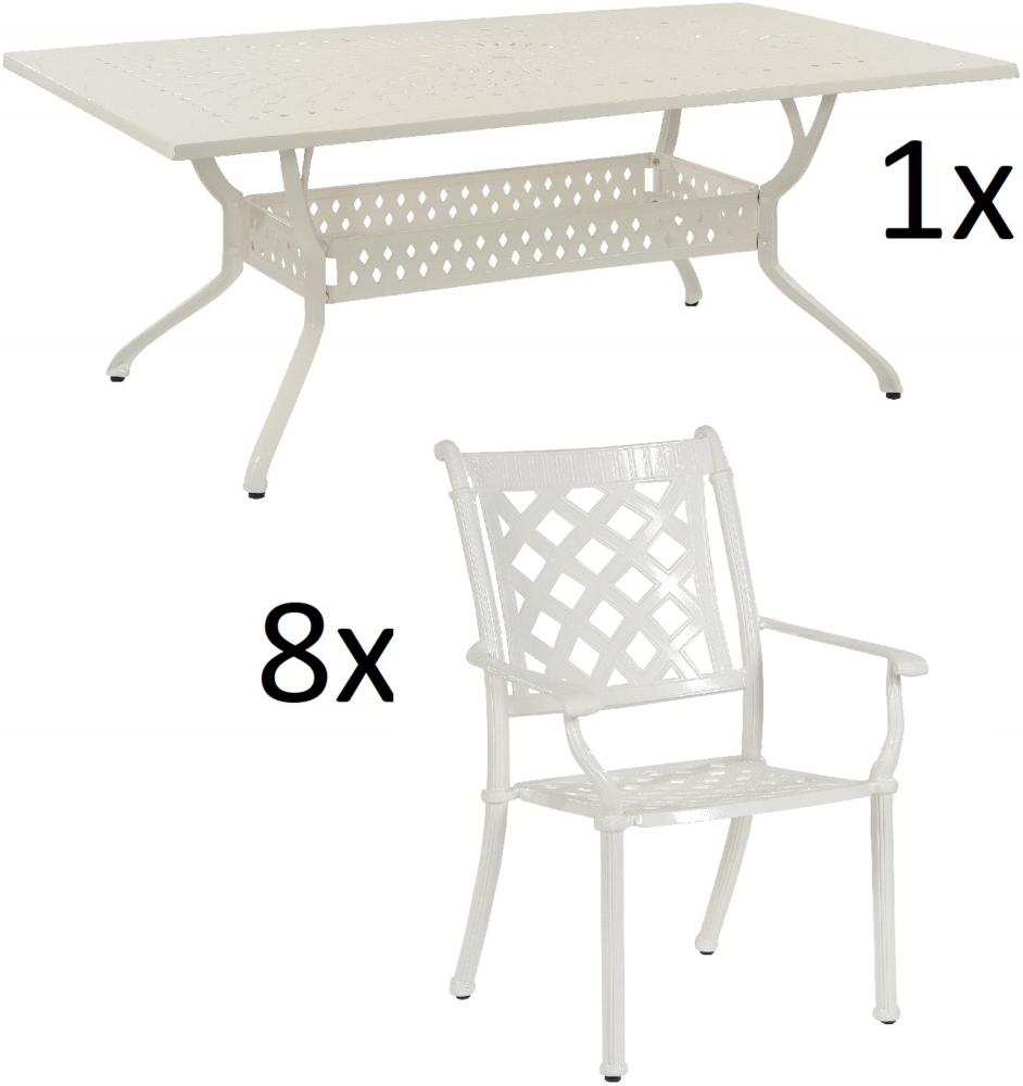 Inko 9-teilige Sitzgruppe Alu-Guss weiß Tisch 215x107x74 cm cm mit 8 Sesseln Tisch 215x107 cm mit 8x Sessel Duke Bild 1