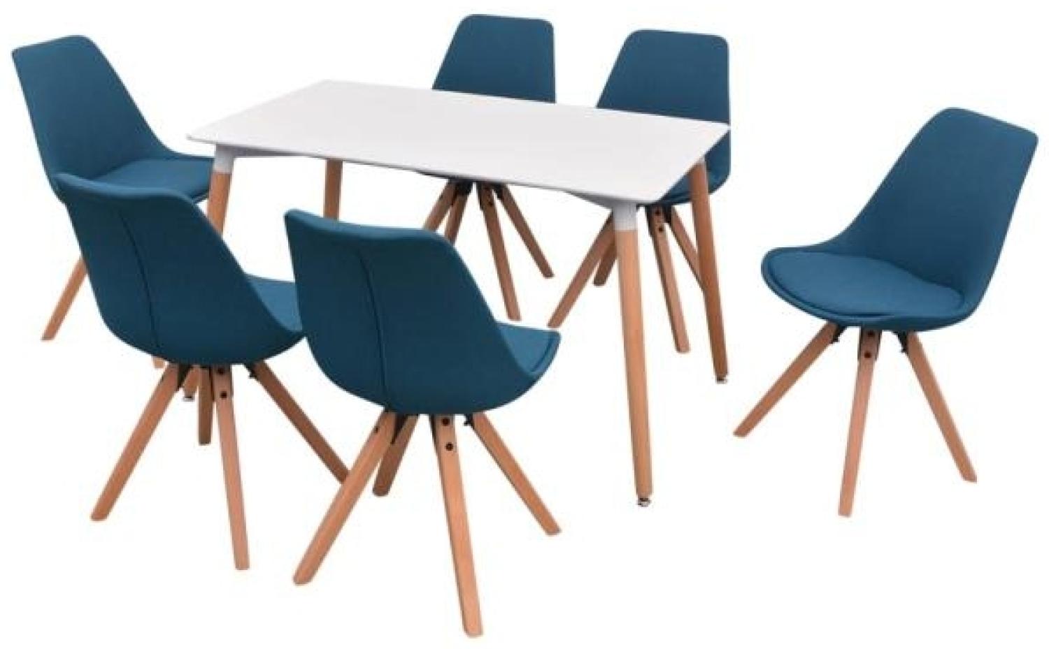 vidaXL 7-teilige Essgruppe Tisch Stühle Weiß und Blau Bild 1