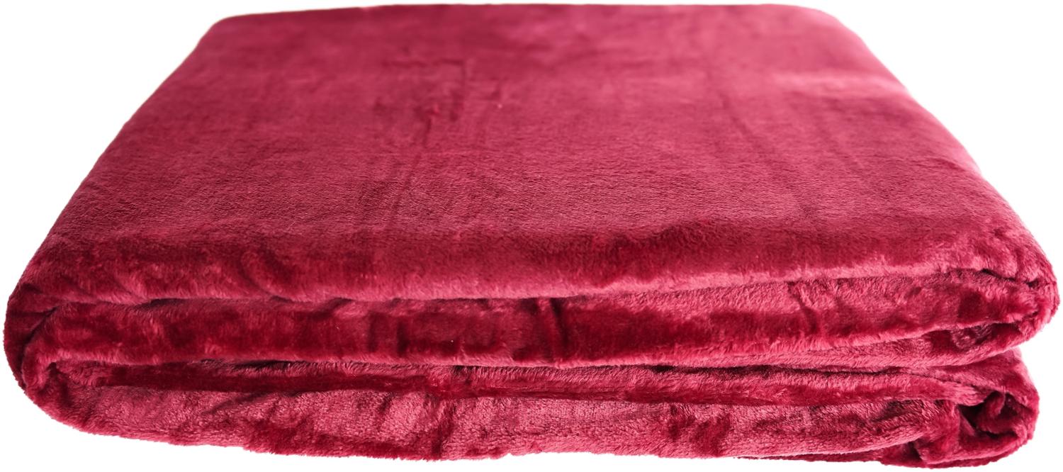 Kuschelige Decke 220x240 cm Fleecedecke Wohndecke aus Polyester Tagesdecke Bordeaux Bild 1
