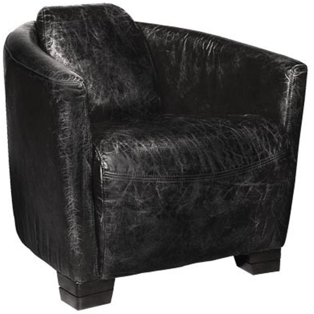 Art Deco Echtleder Sessel Ebony Leder / Antik-Schwarz - Clubsessel - Lounge Sessel Bild 1