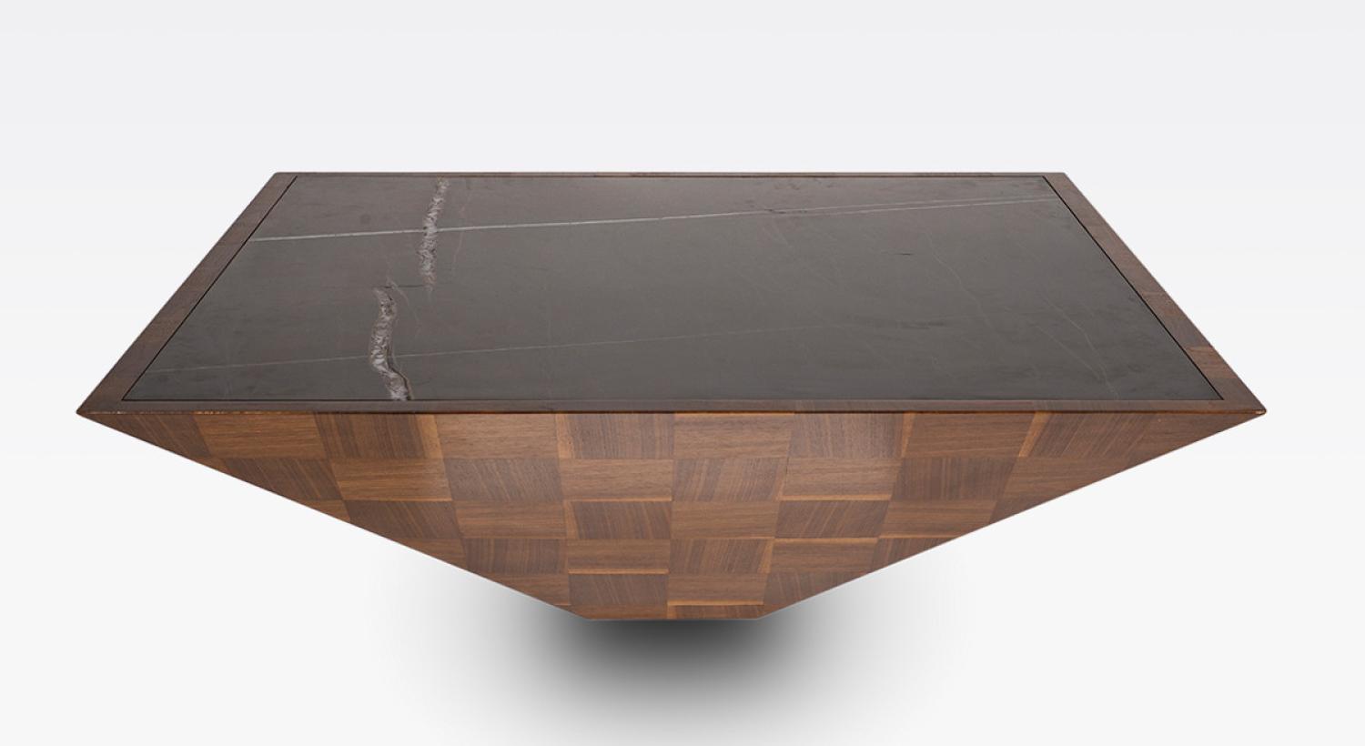 Casa Padrino Luxus Couchtisch Braun / Schwarz 100 x 100 x H. 35 cm - Moderner quadratischer Massivholz Wohnzimmertisch mit Marmorplatte - Wohnzimmer Möbel Bild 1