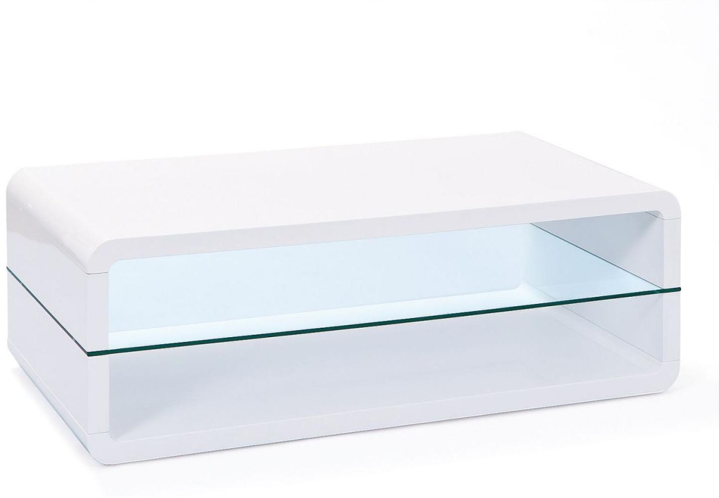 Couchtisch rechteckig 2 Ablagefächer Glas Tischplatte Hochglanz weiß L-Xylo Bild 1