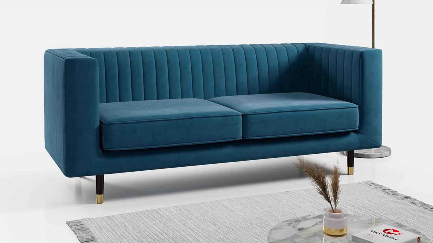 Sofa - Moderne Polstersofa - Skandinavische Deko - ELMO - 3 Sitzer - Blau Mikrofaser Bild 1