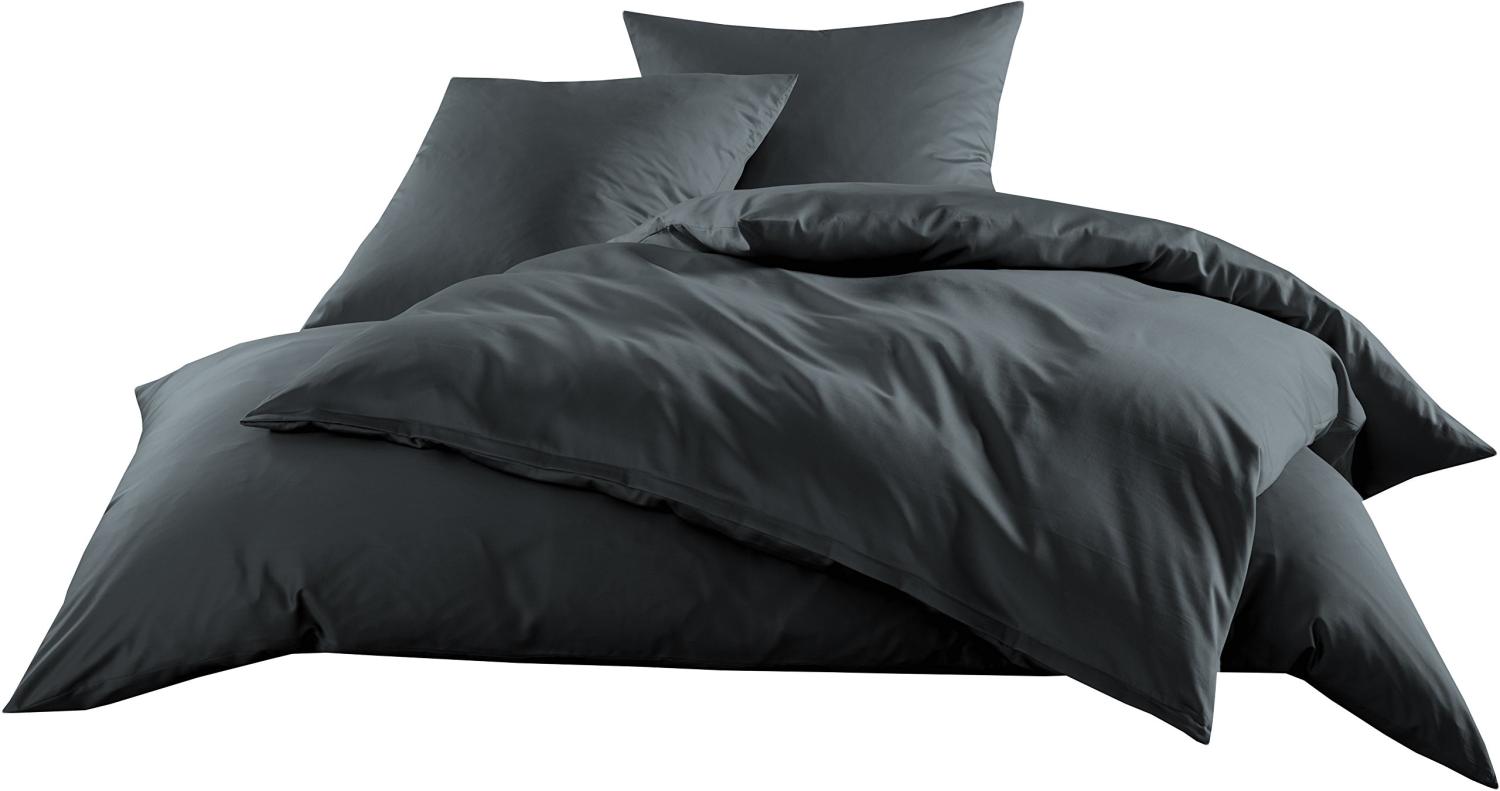 Mako-Satin Baumwollsatin Bettwäsche Uni einfarbig zum Kombinieren (Bettbezug 200 cm x 200 cm, Anthrazit) Bild 1