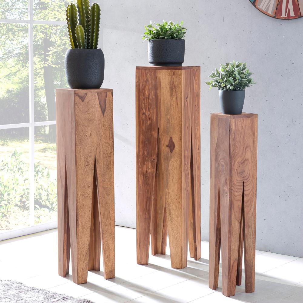 KADIMA DESIGN Beistelltisch-Set mit 3 Giraffenbeinen aus Massivholz für rustikales Ambiente in Wohnräumen. Farbe: Beige Bild 1