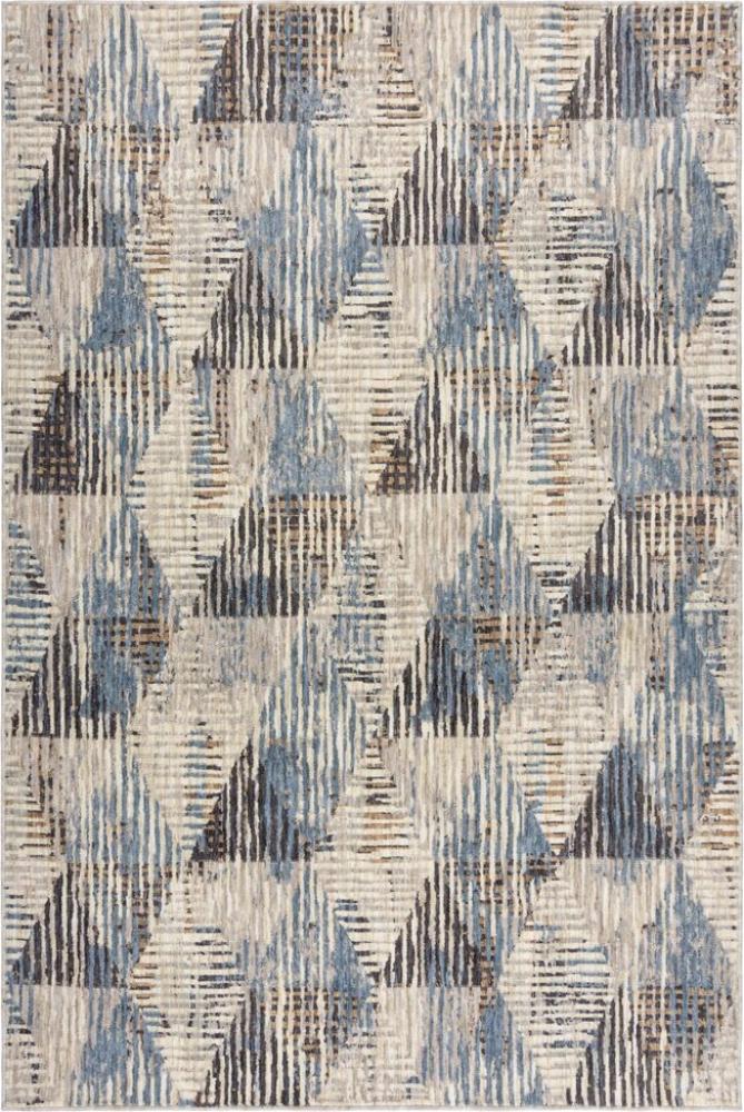 Stilvoller Teppich mit geometrischem Muster in Blau-Grau, aus Polyester, pflegeleicht und langlebig – WYE Kollektion von Kadima Design. Größe: 80x150 cm Bild 1