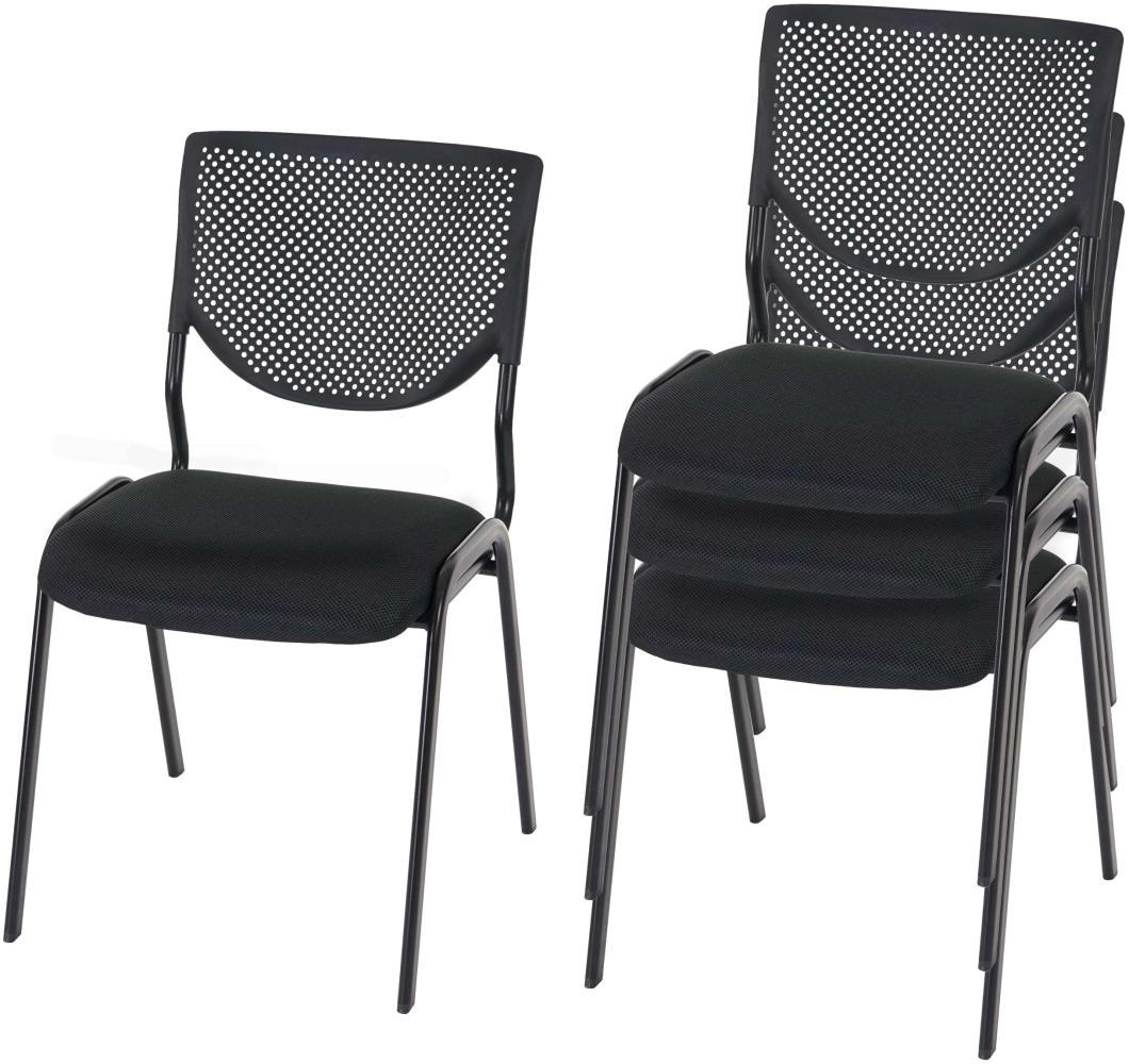 4er-Set Besucherstuhl T401, Konferenzstuhl stapelbar, Stoff/Textil ~ Sitz schwarz, Füße schwarz Bild 1