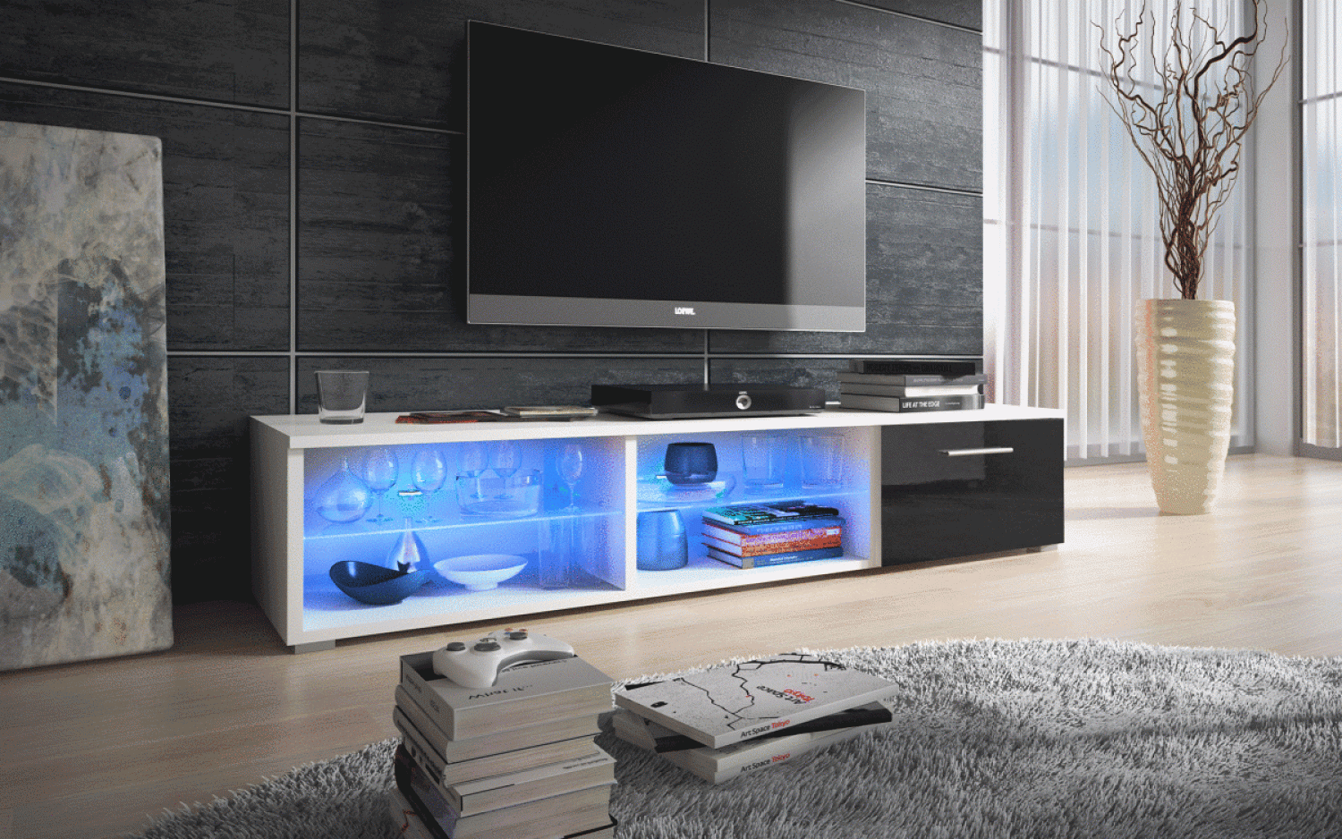 TV-Lowboard Bright mit LED Schwarz Bild 1