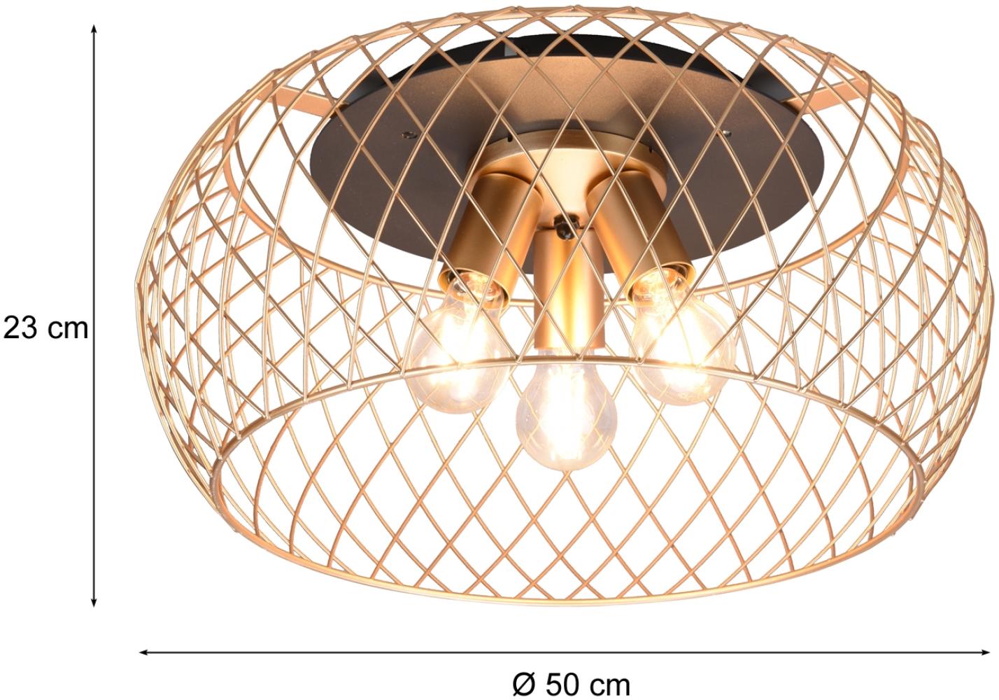 LED Deckenleuchte mit Gitter Lampenschirm in Messing matt Ø 50cm Bild 1