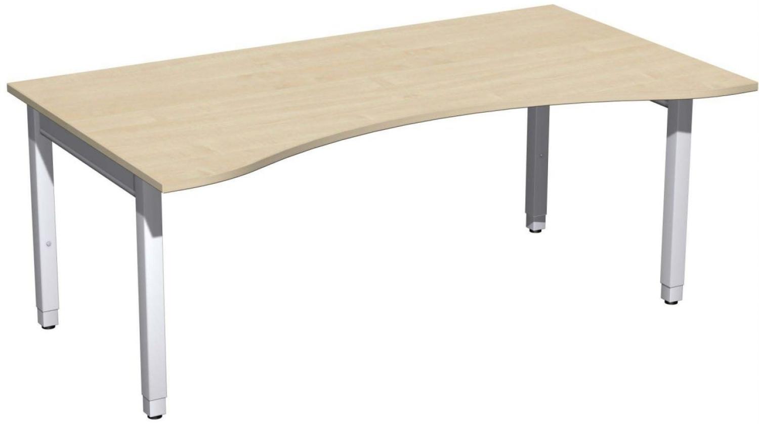 Schreibtisch '4 Fuß Pro Quadrat' Ergonomieform höhenverstellbar, 180x100x68-86cm, Ahorn / Silber Bild 1