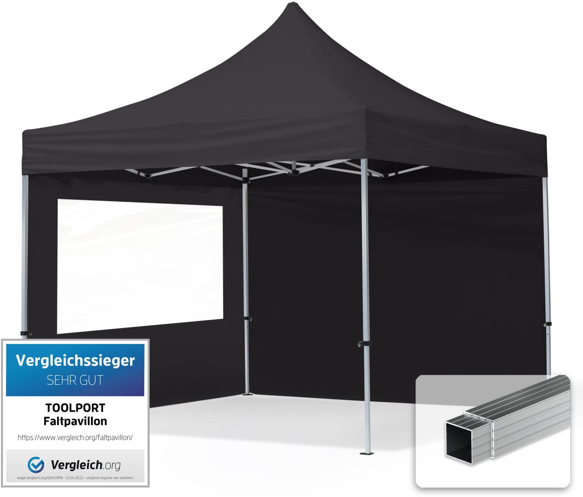 3x3 m Faltpavillon, ECONOMY Alu 32mm, Seitenteile mit Panoramafenster, schwarz Bild 1