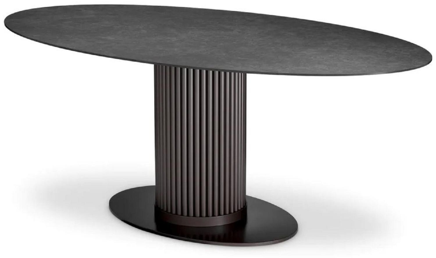 Casa Padrino Luxus Esstisch Schwarz / Bronze 200 x 119 x H. 78,5 cm - Ovaler Küchentisch mit Keramik Tischplatte in Marmoroptik - Esszimmer Möbel - Küchen Möbel - Luxus Möbel - Luxus Qualität Bild 1