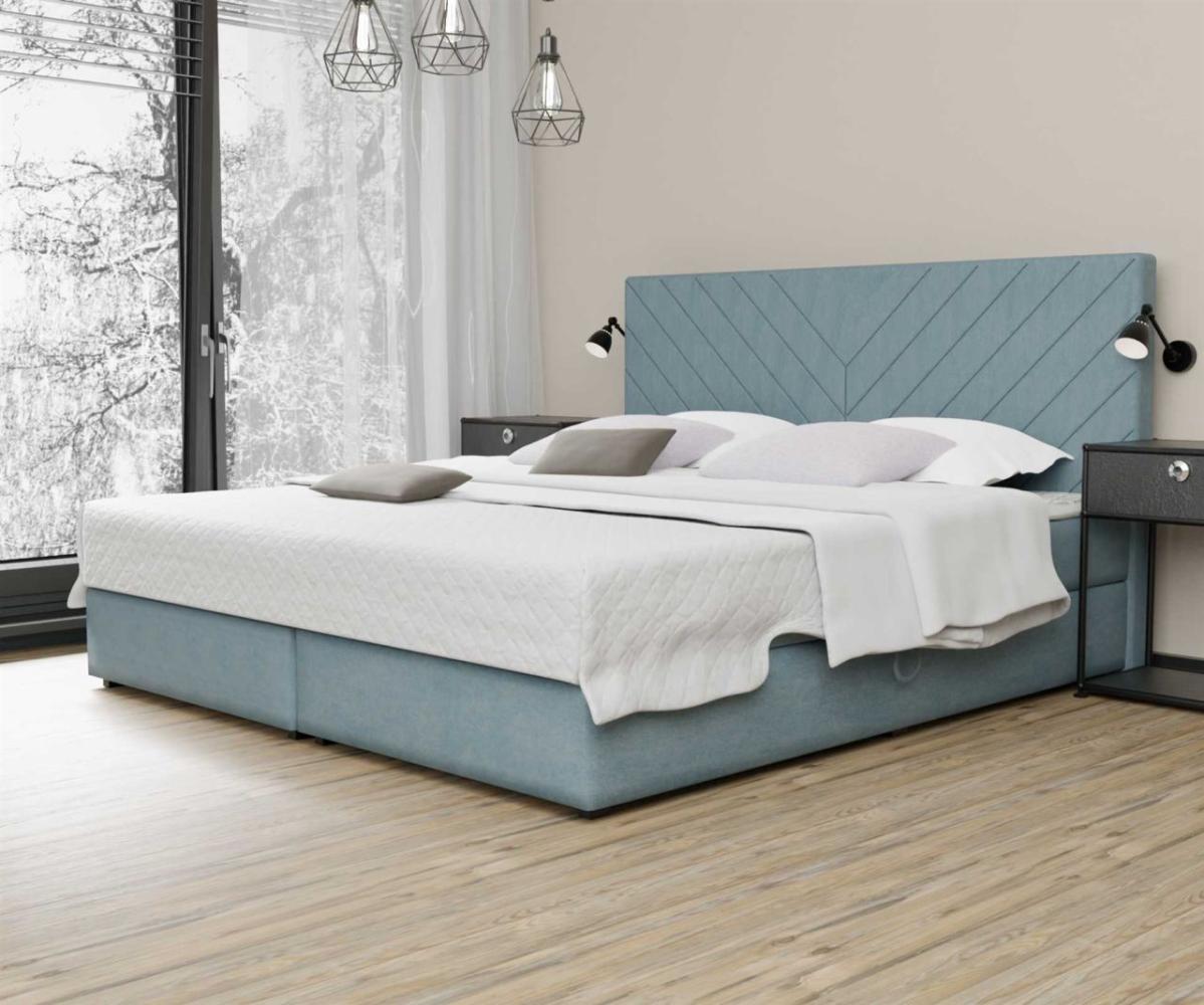 Boxspringbett Schlafzimmerbett BELCORA 160x220cm Stoff Hellblau inkl. Bettkasten Bild 1