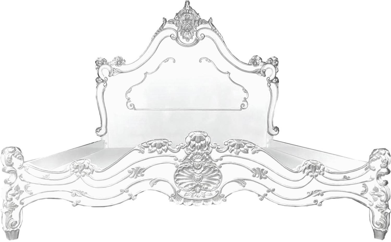 Casa Padrino Luxus Barock Doppelbett Weiß / Silber - Edles Massivholz Bett mit Kopfteil - Prunkvolle Schlafzimmer Möbel im Barockstil Bild 1