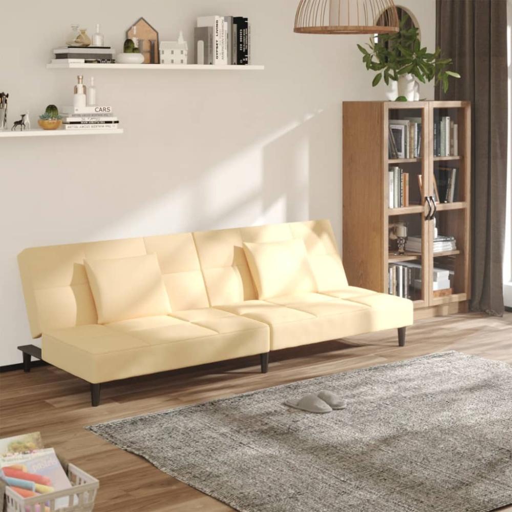 vidaXL Schlafsofa 2-Sitzer mit 2 Kissen Creme Samt Bild 1