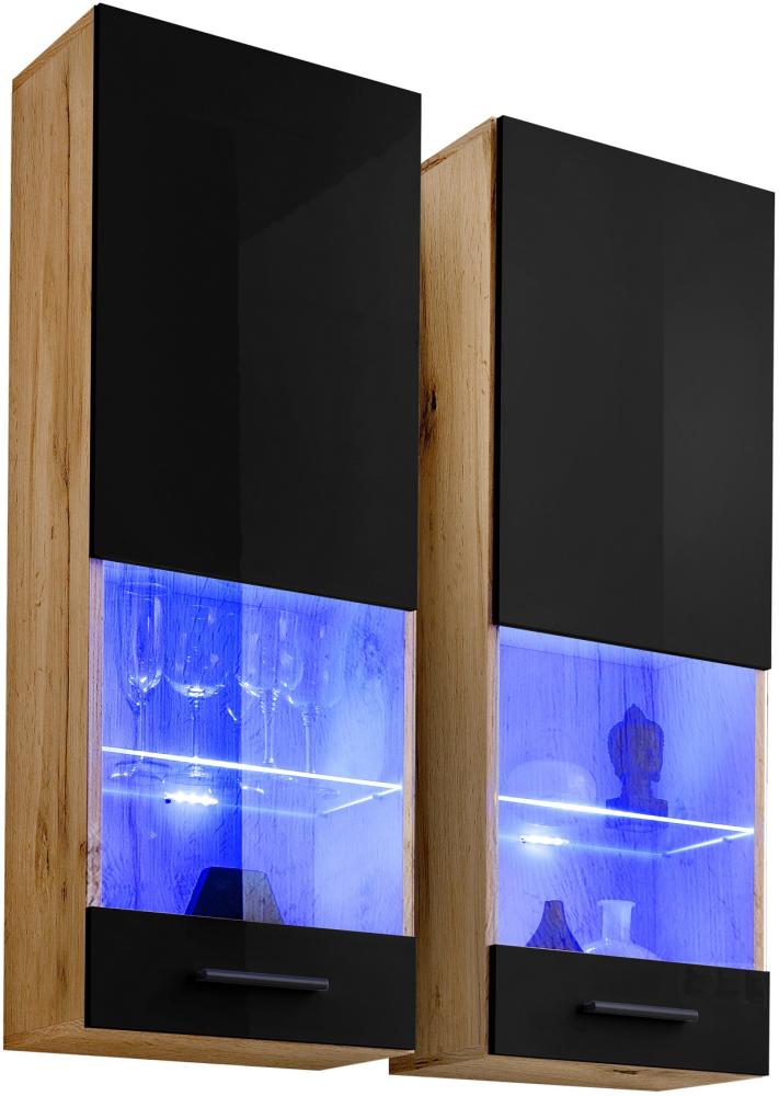 99rooms Teka Vitrine VII Wotan Eiche Schwarz Hochglanz ohne LED-Beleuchtung Bild 1